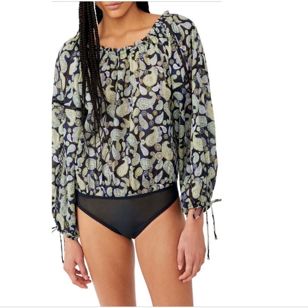 NWOT‎ FREE PEOPLE Sundown Paisley Bodysuit Blue Green Size XS